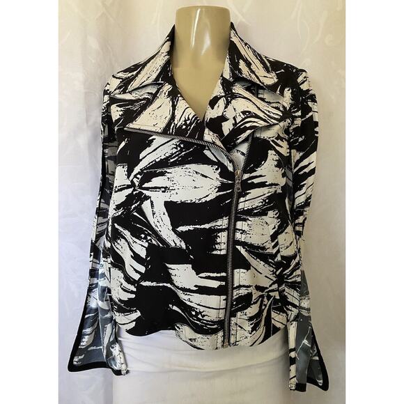 Yigal Azrouel Jacket Moto Blazer Black White Zip Abstract Lightweight Ca… - Picture 2 of 9
